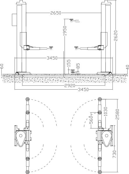 Zavagli Eurolift Z52I/3SL schwellenfreie 2-Säulen-Hebebühne 3500kg Kabeldurchführung im Boden